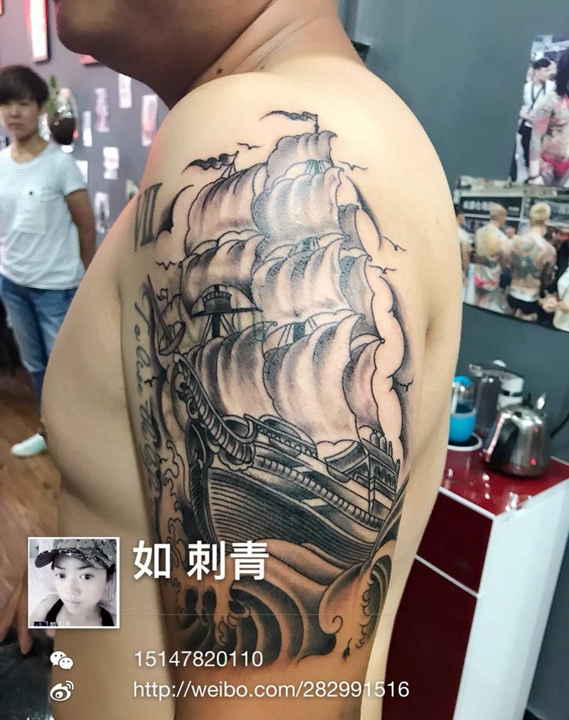 帆船纹身图片