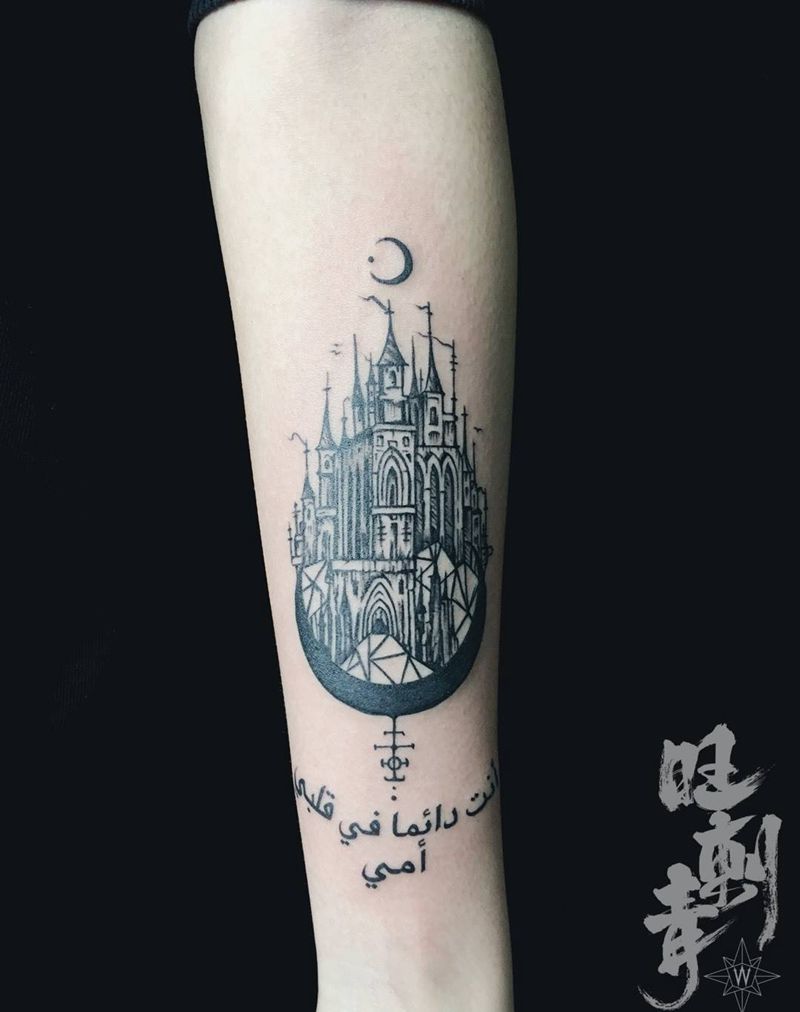城堡纹身图片_手臂图腾纹身图案