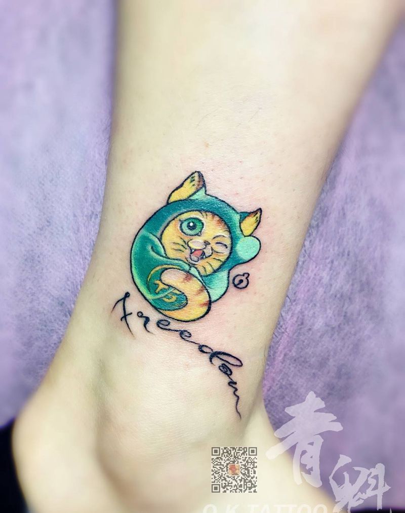 招财达摩猫蛋纹身图片