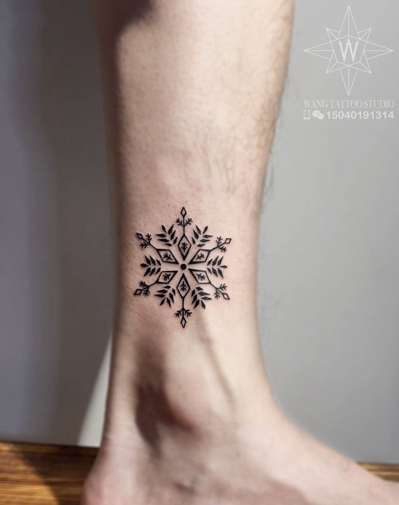 雪花❄纹身图片_成品脚踝欧美图腾纹身图案