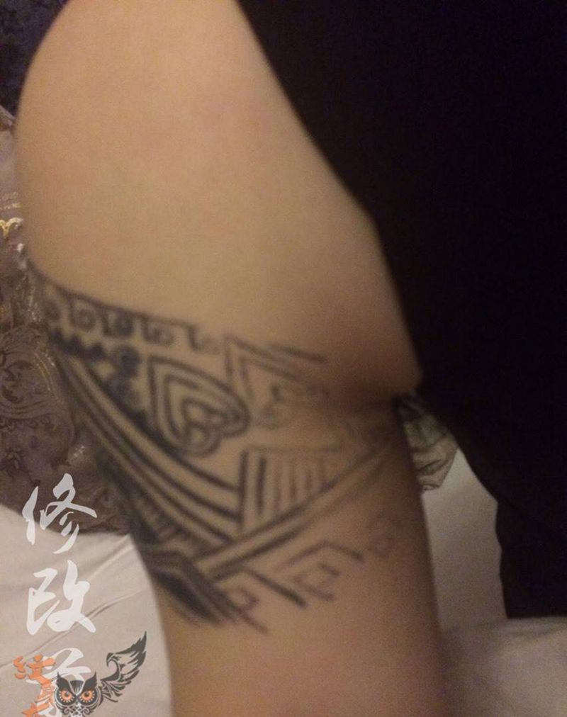 点刺曼陀罗花纹身图片_成品手臂肩部欧美图腾纹身图案