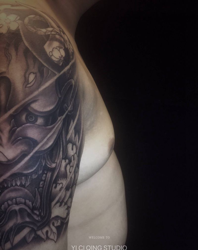 般若纹身图片_肩部新传统纹身图案