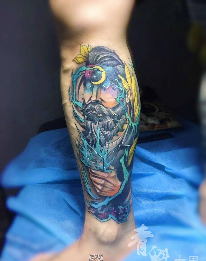 十里作品 设计感十足纹身图片_腿部New School纹身图案