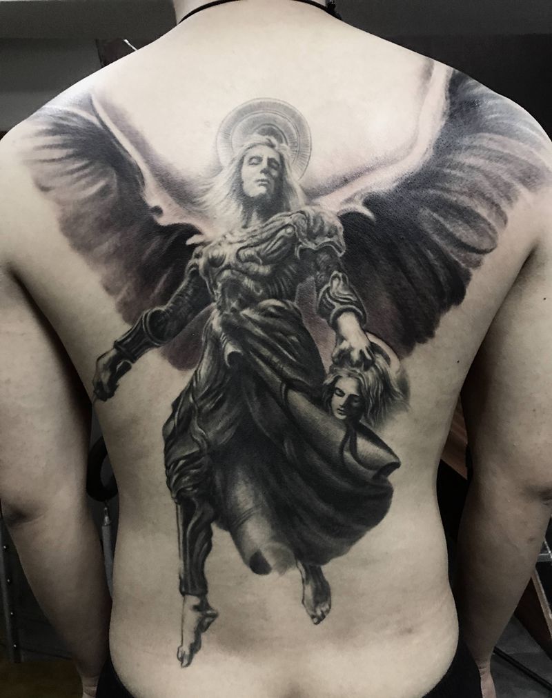 路西法进度纹身图片_背部欧美写实纹身图案