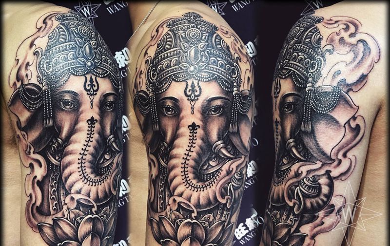 象神纹身图片_手臂新传统纹身图案