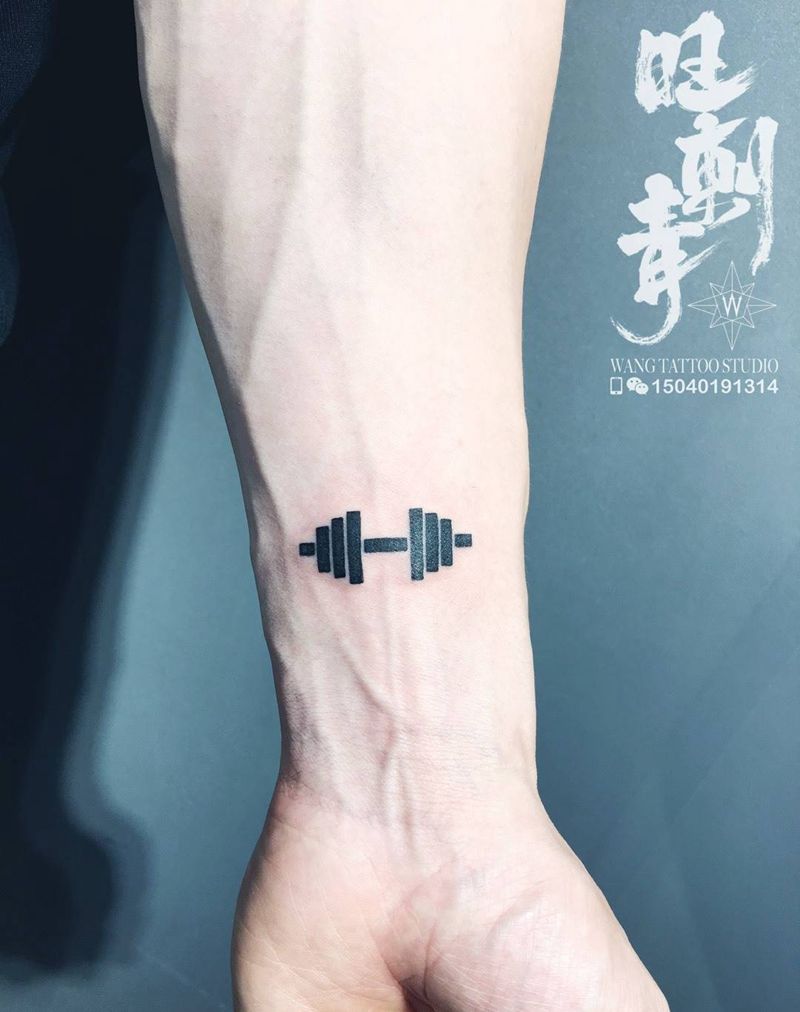哑铃纹身图片_手臂图腾纹身图案