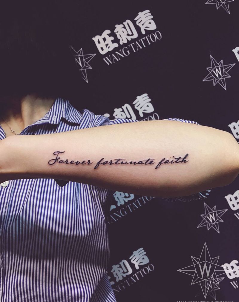 Forever fortunate faith纹身图片_成品手臂欧美字符清新纹身图案