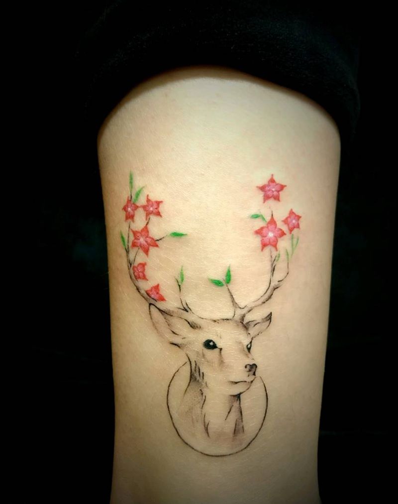 小鹿纹身图片_手臂脚部清新动物成品纹身图案