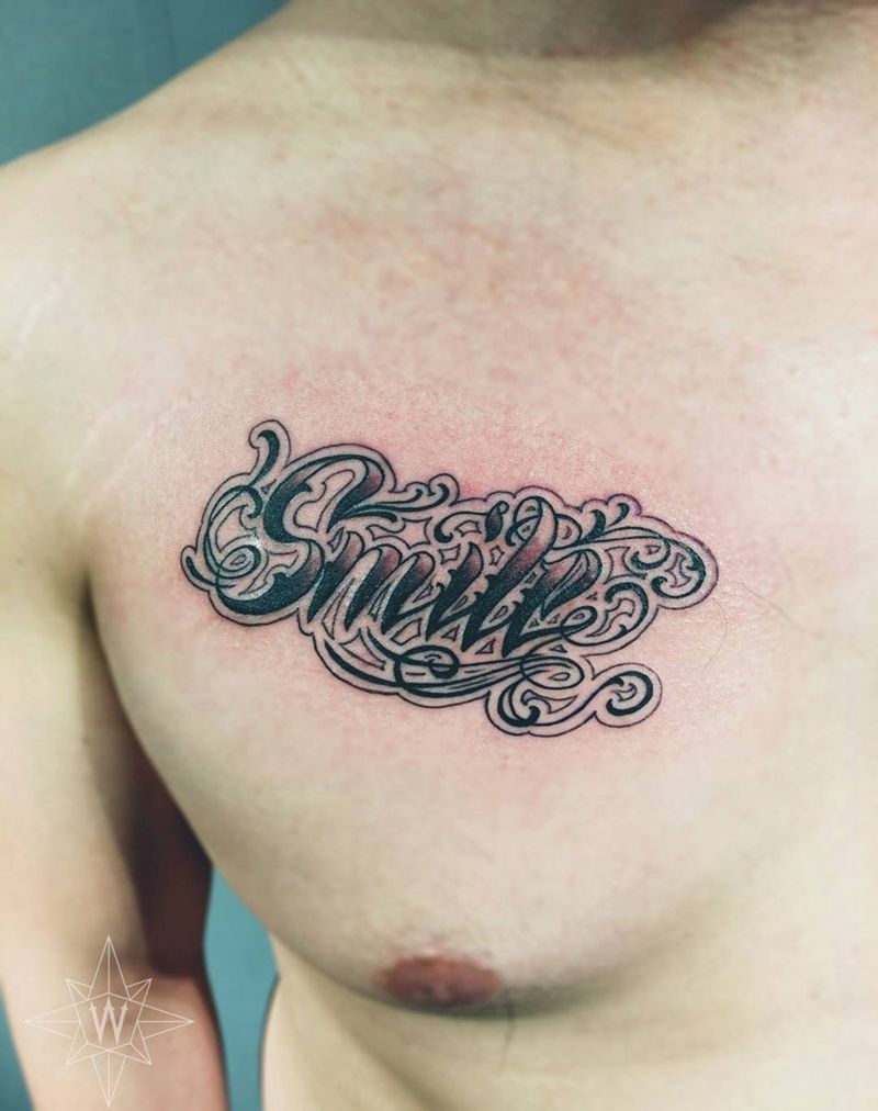 花体字纹身图片_成品胸部腿部欧美字符纹身图案