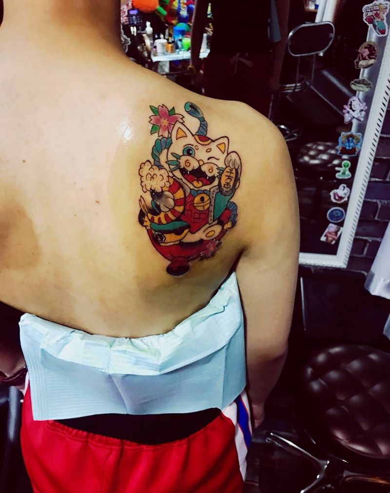 招财猫纹身图片