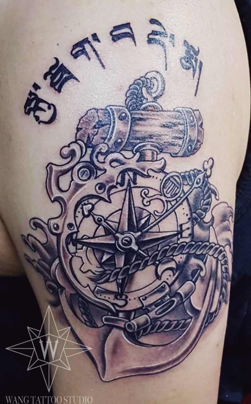 船锚 指南针纹身图片_成品手臂欧美静物纹身图案