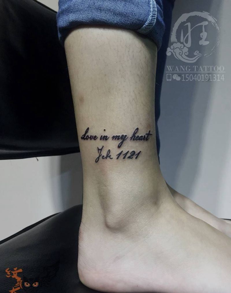 情侣英文纹身图片_成品腿部清新字符纹身图案