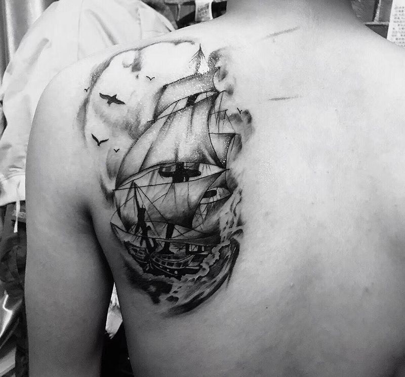 帆船纹身图片