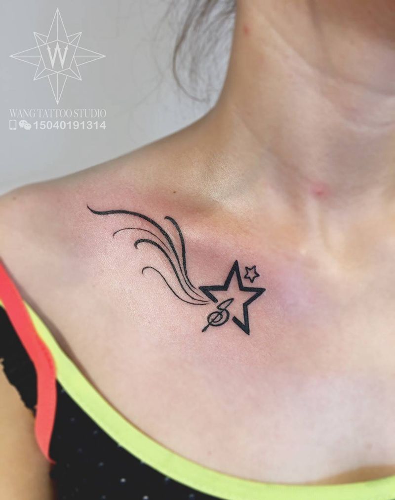 五角星⭐纹身图片_成品胸部欧美图腾清新纹身图案