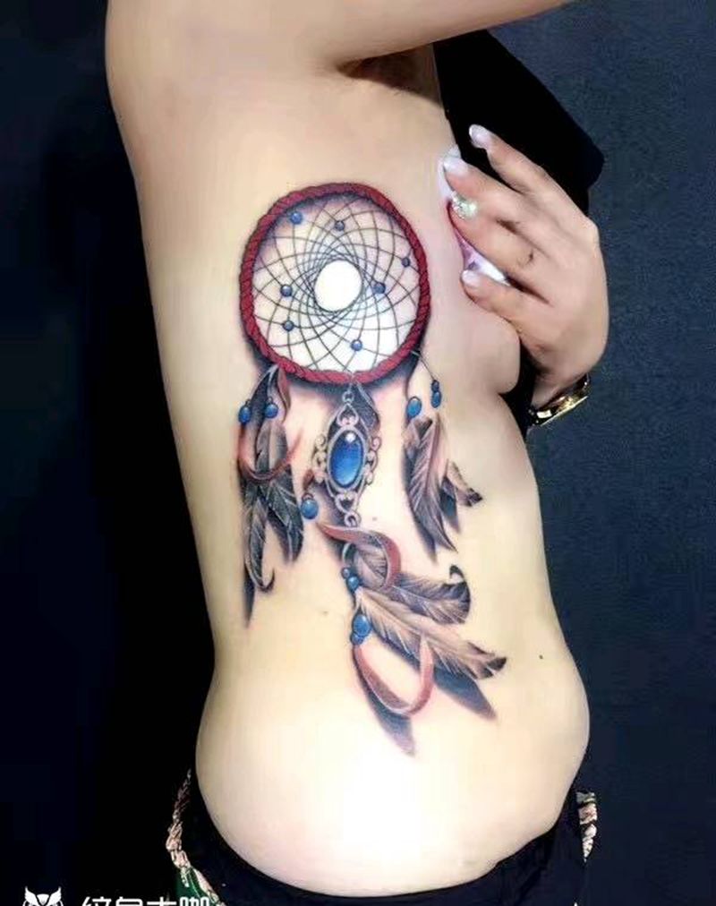 捕梦网纹身图片_腰部背部纹身图案