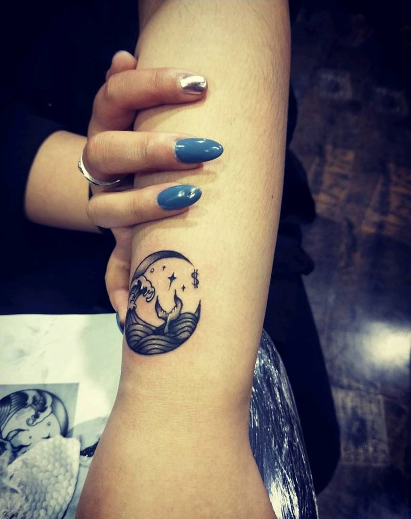月亮纹身图片_手臂腿部几何纹身图案