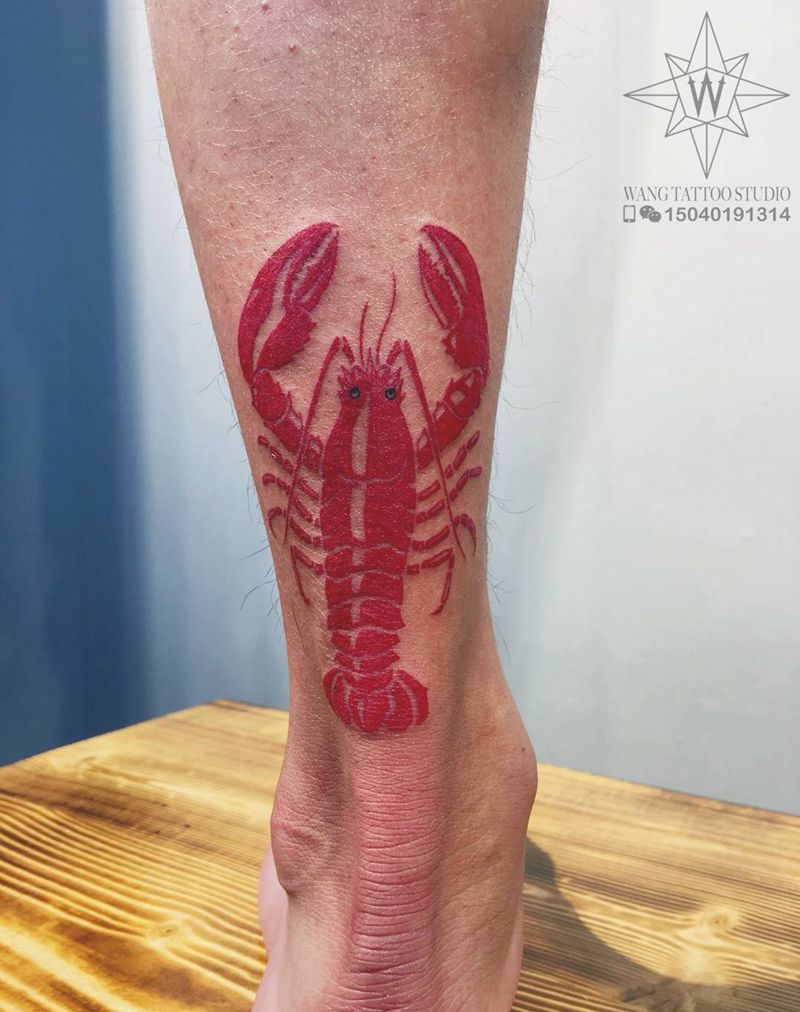 小龙虾纹身图片_成品腿部欧美动物图腾纹身图案
