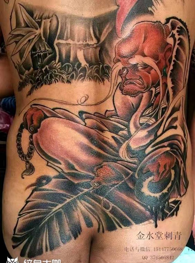 达摩祖师纹身图片_背部新传统纹身图案