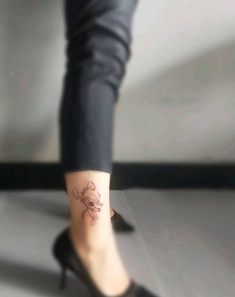 小鹿纹身图片_腿部纹身图案