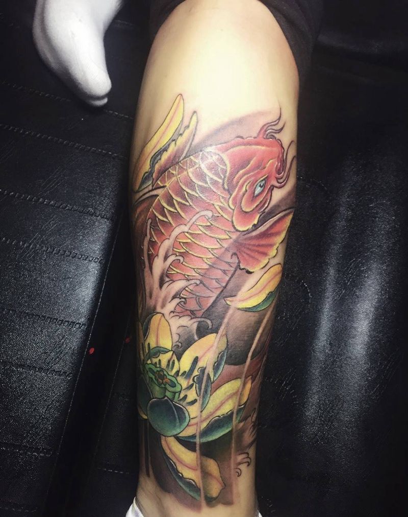 鱼纹身图片_成品腿部纹身图案