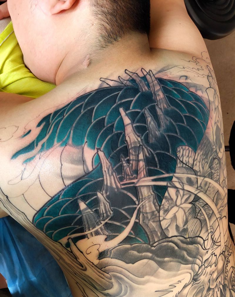 青龙纹身图片_背部覆盖纹身图案