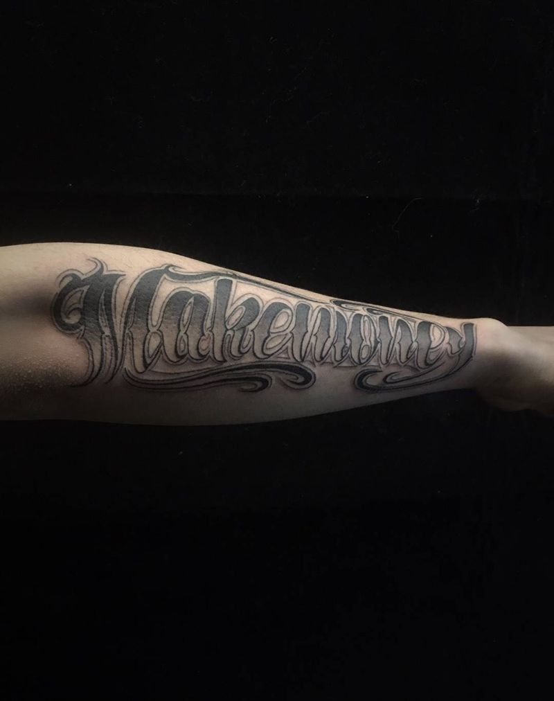 原创奇卡诺纹身图片_手臂花体字纹身图案