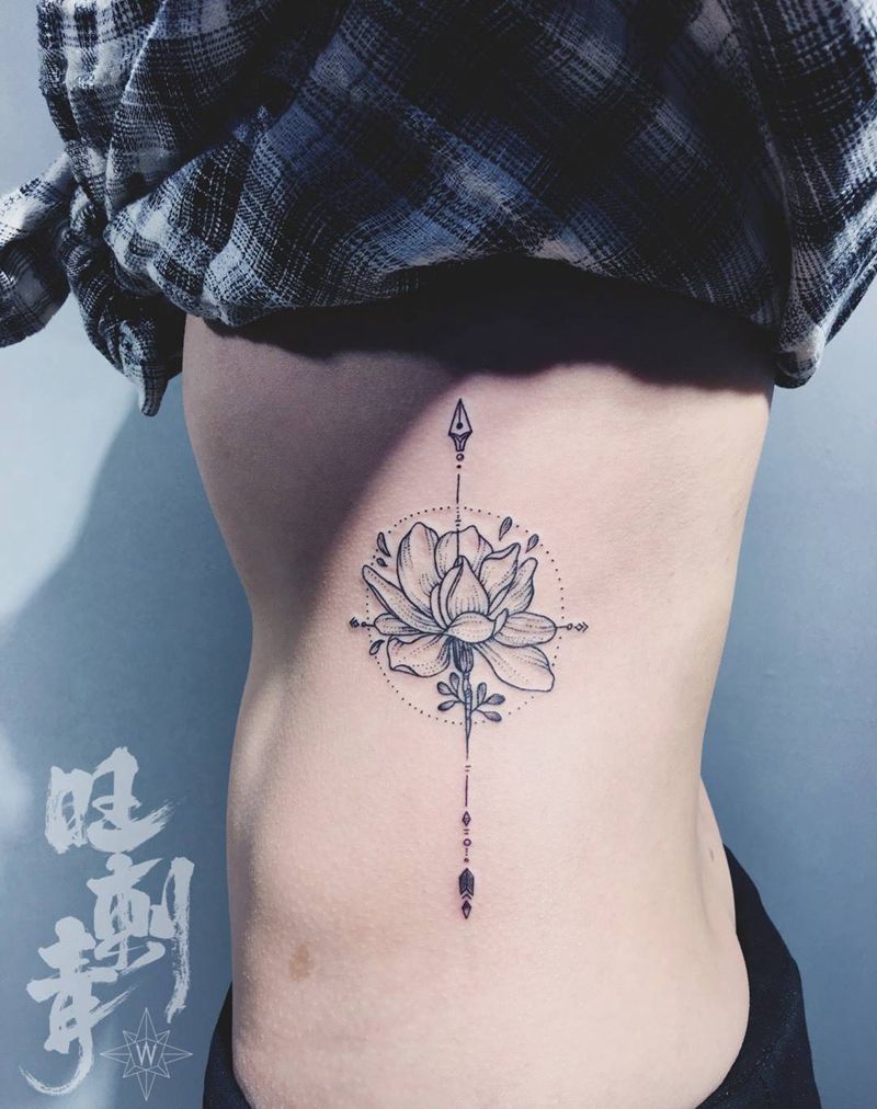 花纹身图片_成品腰部欧美清新纹身图案