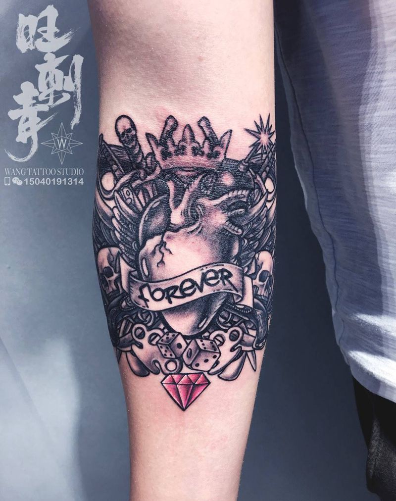 心脏纹身图片_成品手臂欧美纹身图案