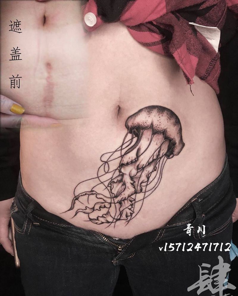 覆盖，水母纹身图片