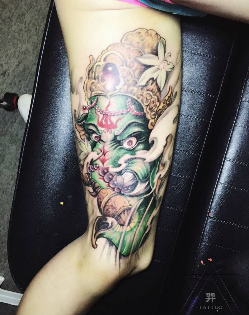 象神纹身图片_成品腿部传统习俗动物鬼神宗教纹身图案
