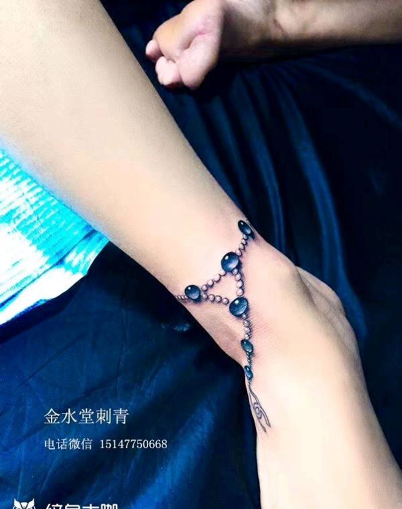 脚链纹身图片_脚部清新纹身图案