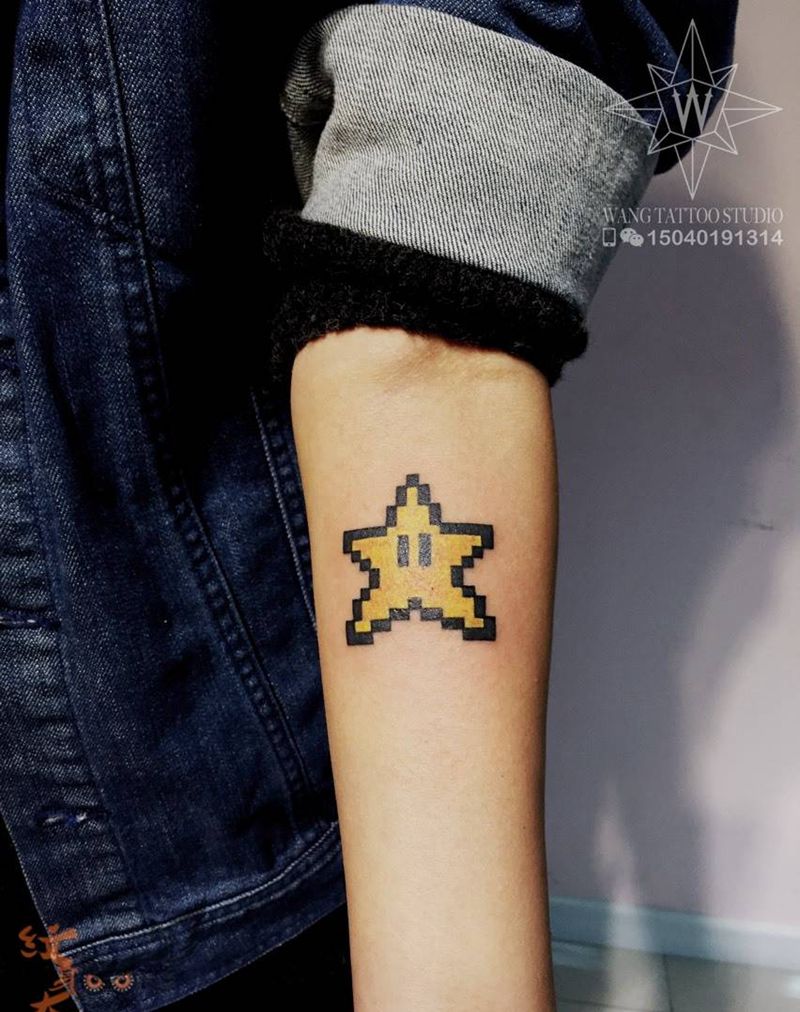 像素星星纹身图片_成品手臂欧美几何纹身图案