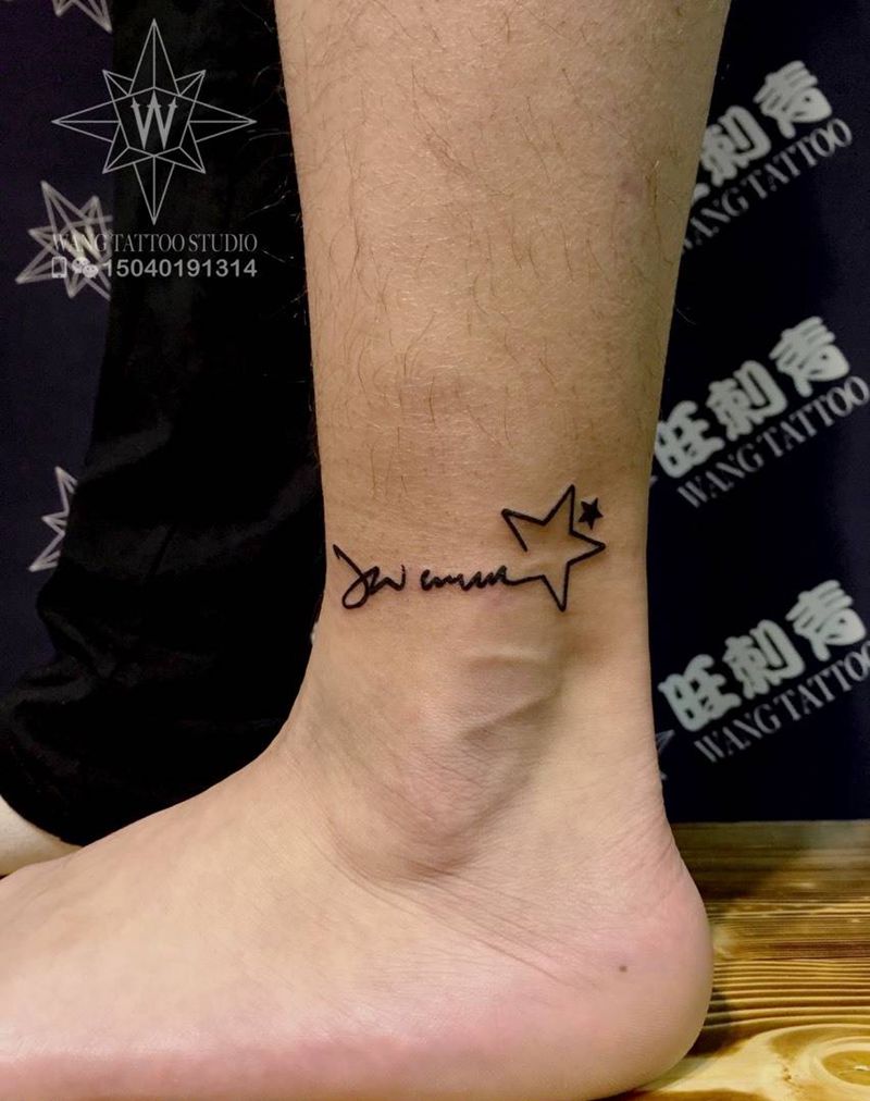 ☆星星☆纹身图片_成品腿部清新几何纹身图案
