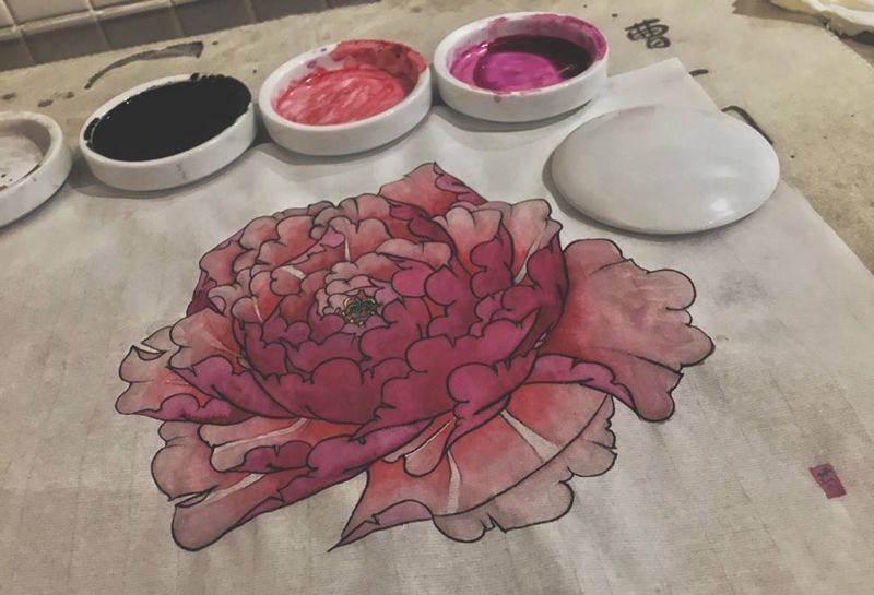 牡丹纹身图片_手稿肩部腰部胸部背部腿部臀部腹部颈部传统纹身图案