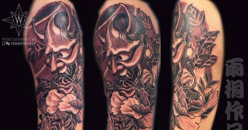 般若纹身图片_成品手臂传统鬼神纹身图案