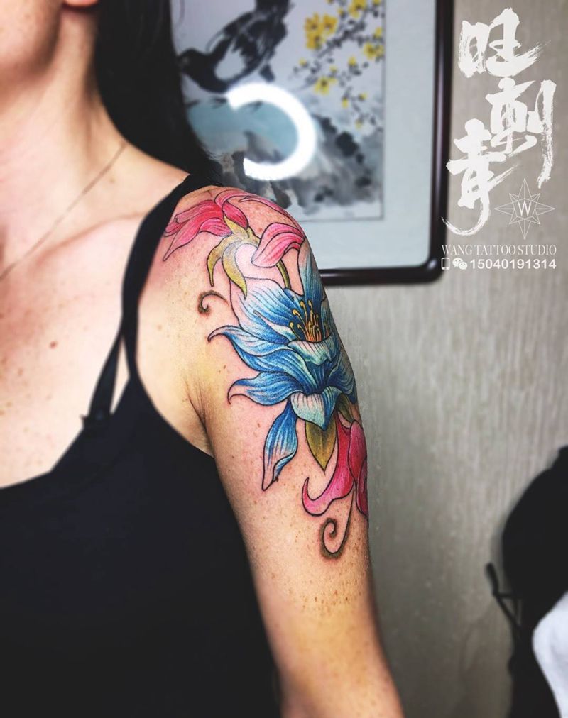 百合花纹身图片_成品手臂欧美植物纹身图案