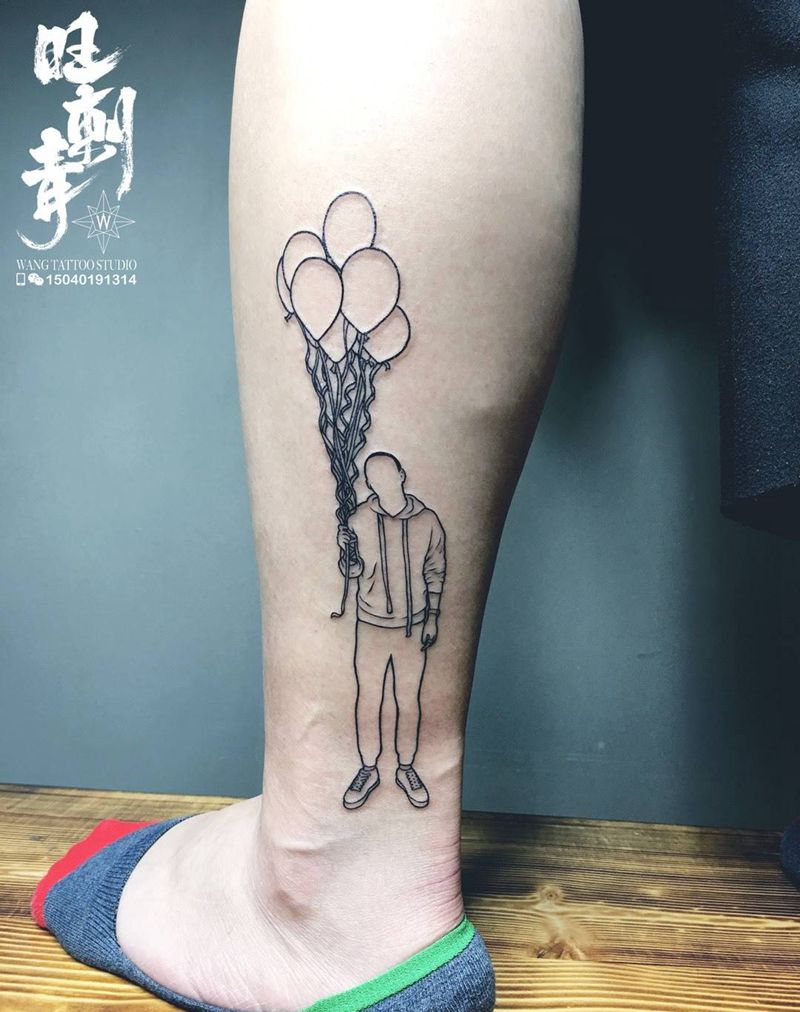 极简人物纹身图片_腿部线条纹身图案