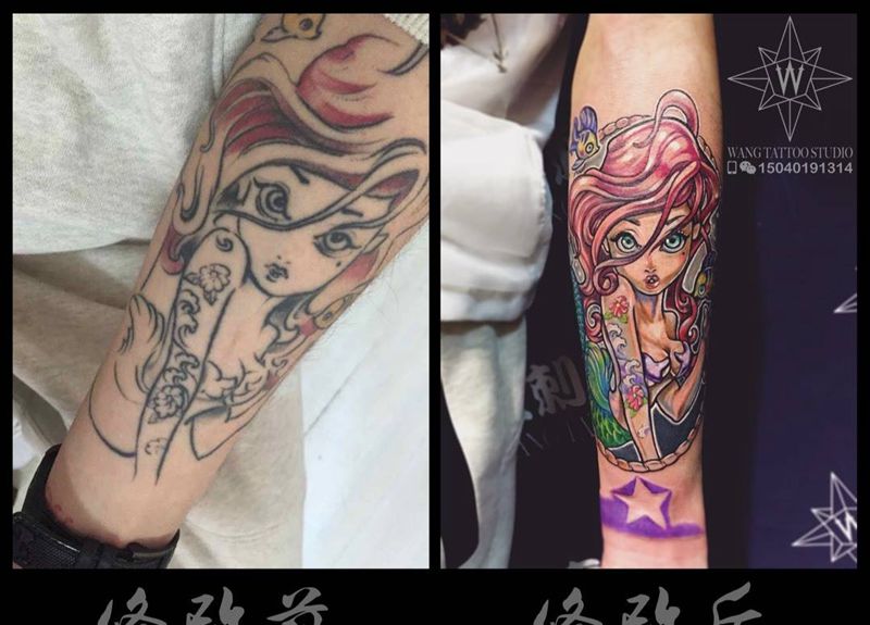 美人鱼纹身图片_成品手臂欧美人物纹身图案
