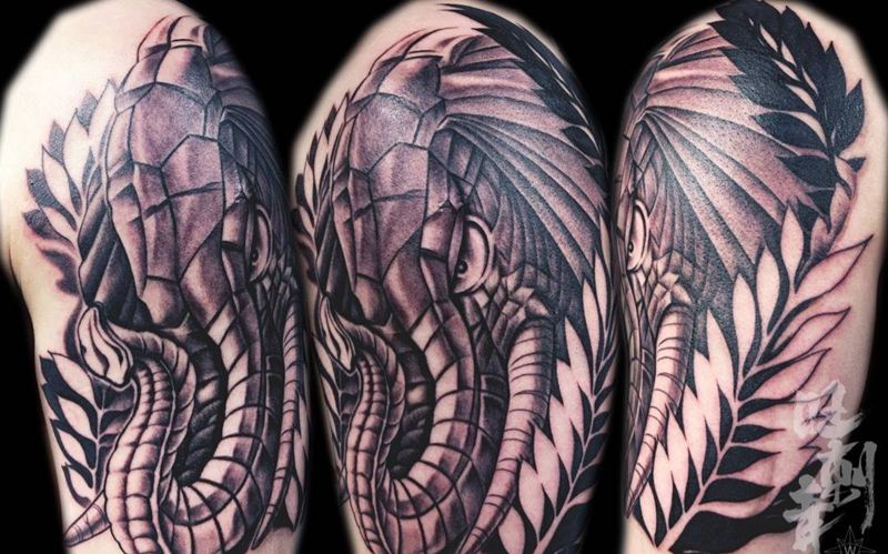 大象纹身图片_成品手臂欧美动物纹身图案