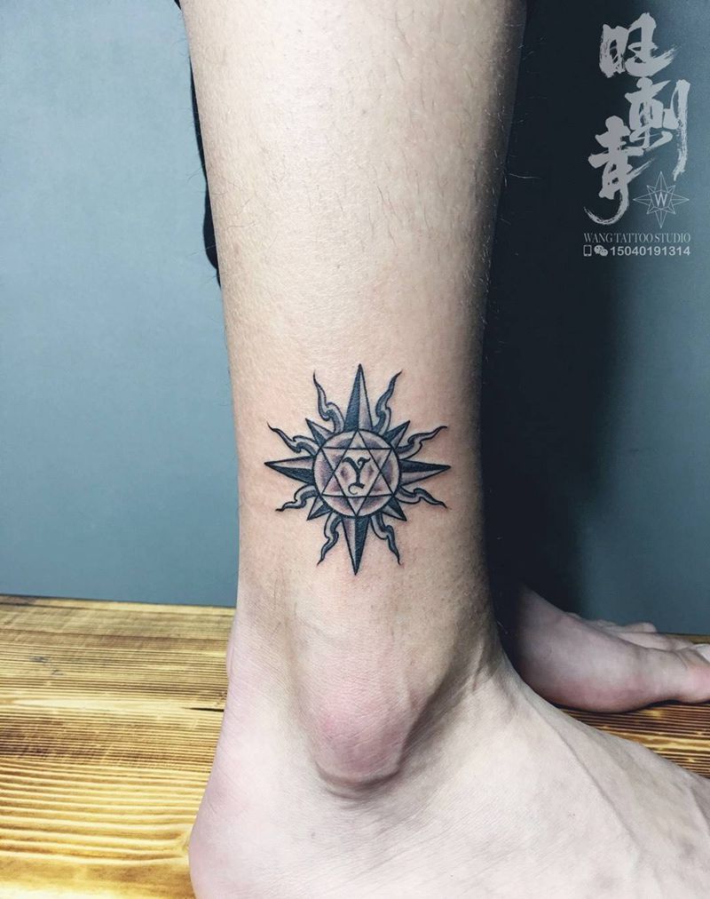 太阳图腾纹身图片_腿部图腾太阳纹身图案