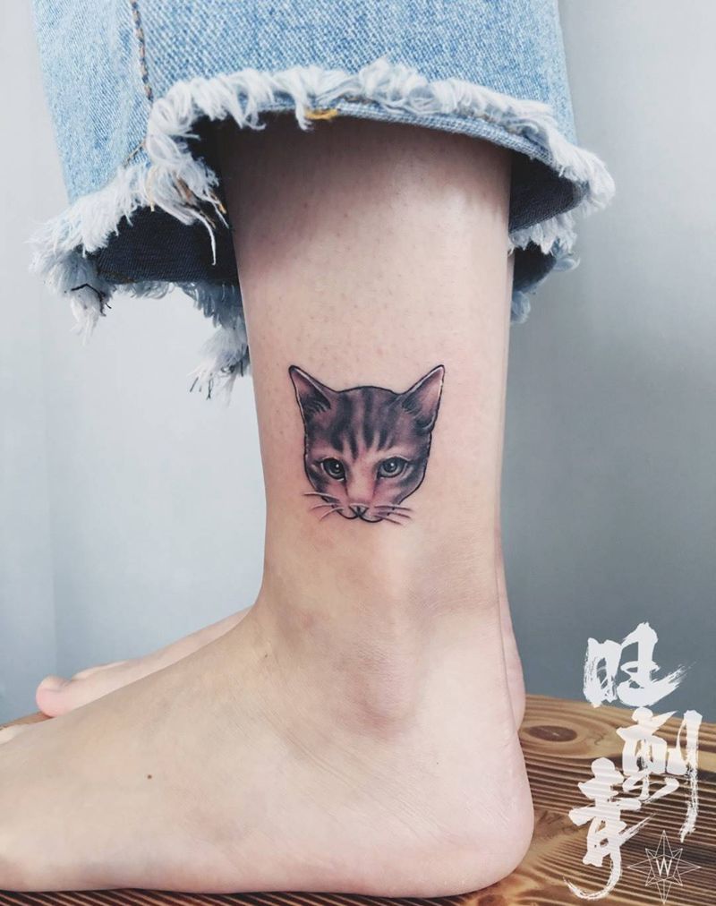喵咪纹身图片_成品脚踝清新动物纹身图案