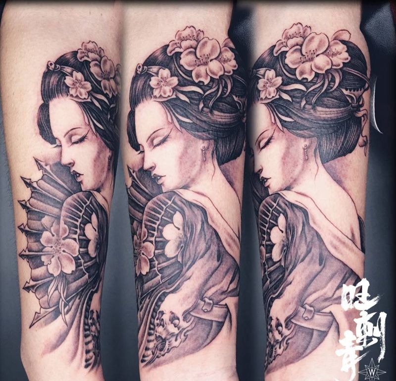 艺伎纹身图片_手臂新传统纹身图案