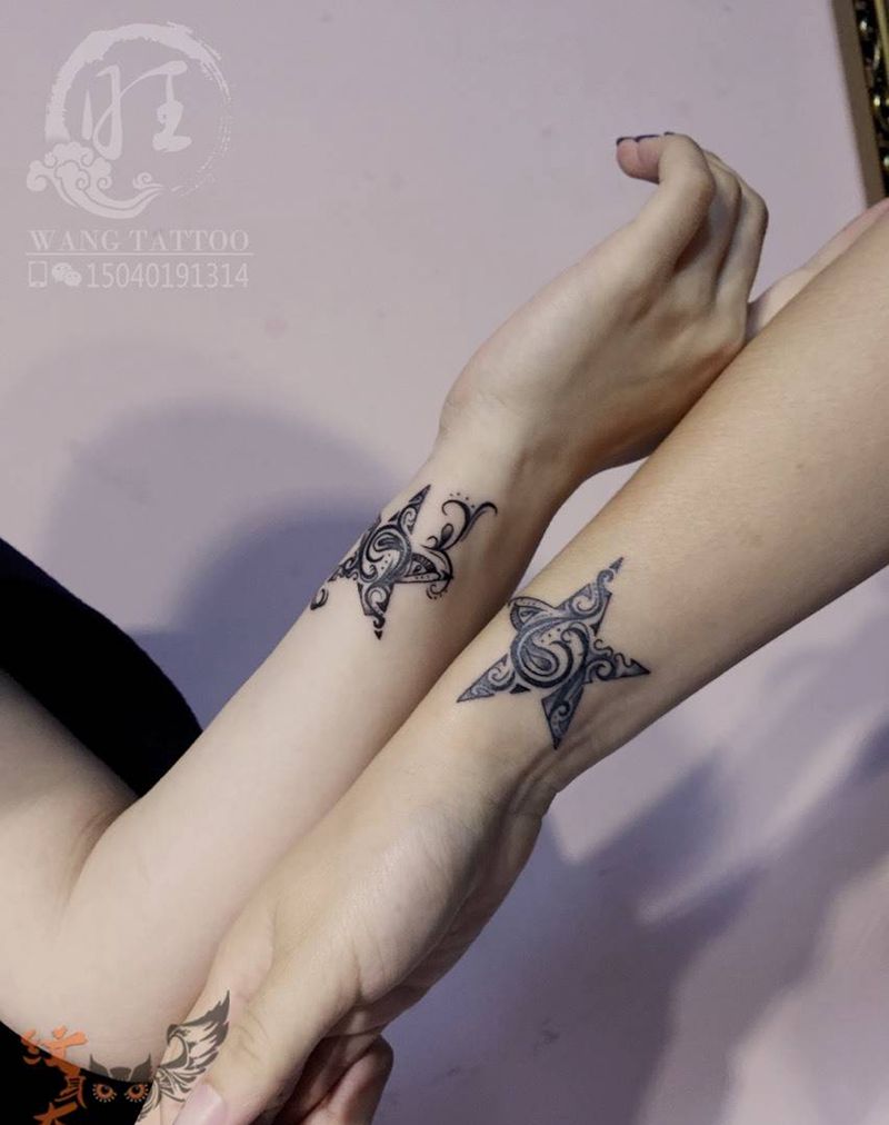 幸运星纹身图片_成品手臂欧美清新几何图腾纹身图案