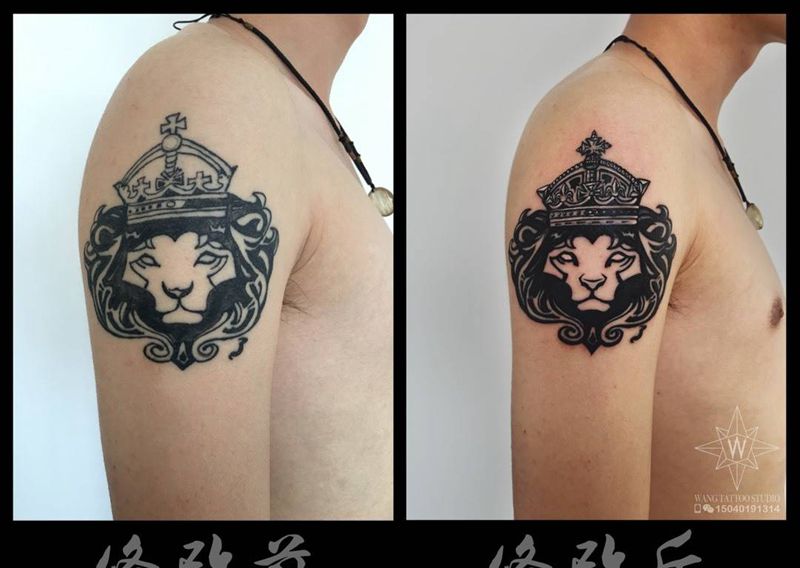 狮子头纹身图片_成品手臂欧美图腾纹身图案
