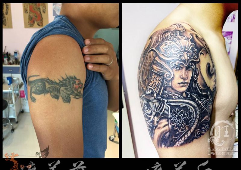 赵子龙纹身图片_成品手臂欧美肖像人物纹身图案