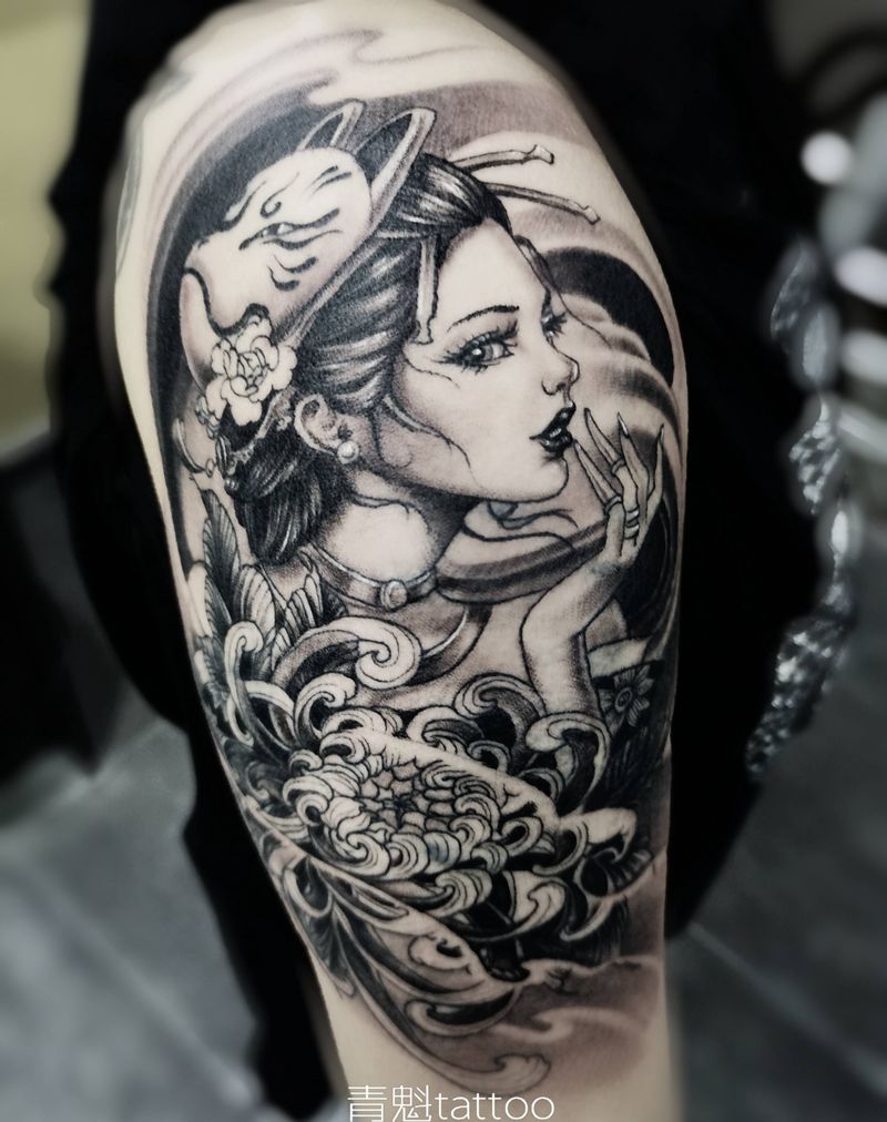 艺伎纹身图片_手臂新传统纹身图案