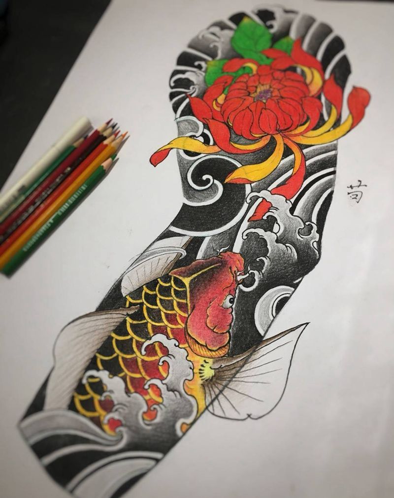 花臂手稿纹身图片