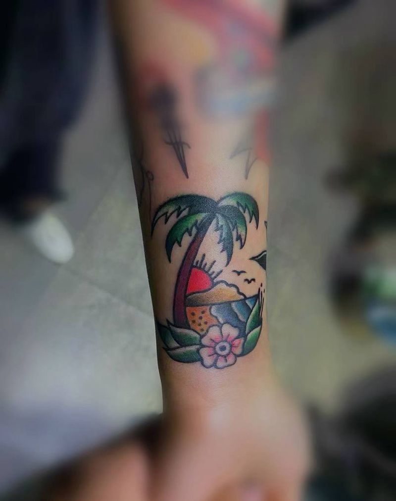 沙滩纹身图片_手臂纹身图案