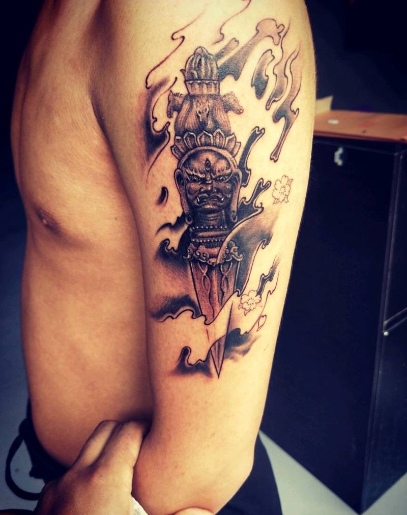 降魔杵纹身图片_手臂新传统纹身图案