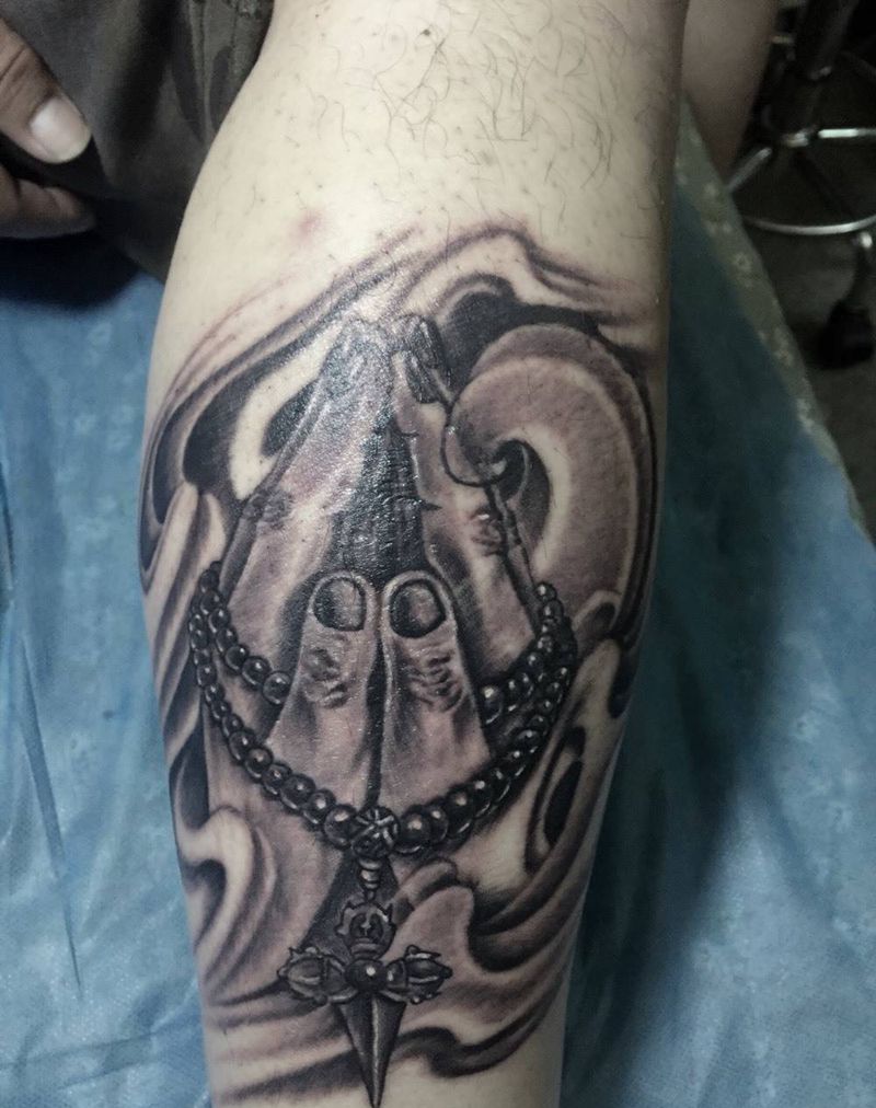 祈福纹身图片_成品腿部写实习俗传统静物宗教纹身图案